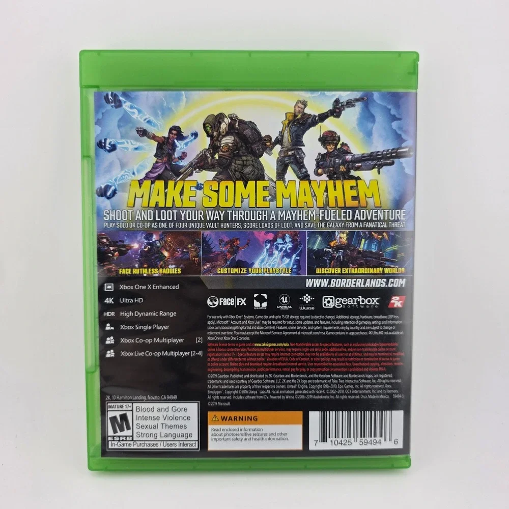 Borderlands 3 Video Game Xbox One Standard Edition Green Manual Included